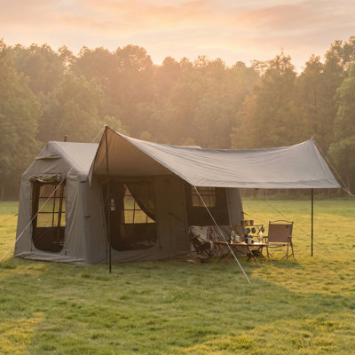 Tente de camping gonflable 9,8 x 13 pi avec auvent, tente de glamping avec pompe à main et tente gonflable imperméable