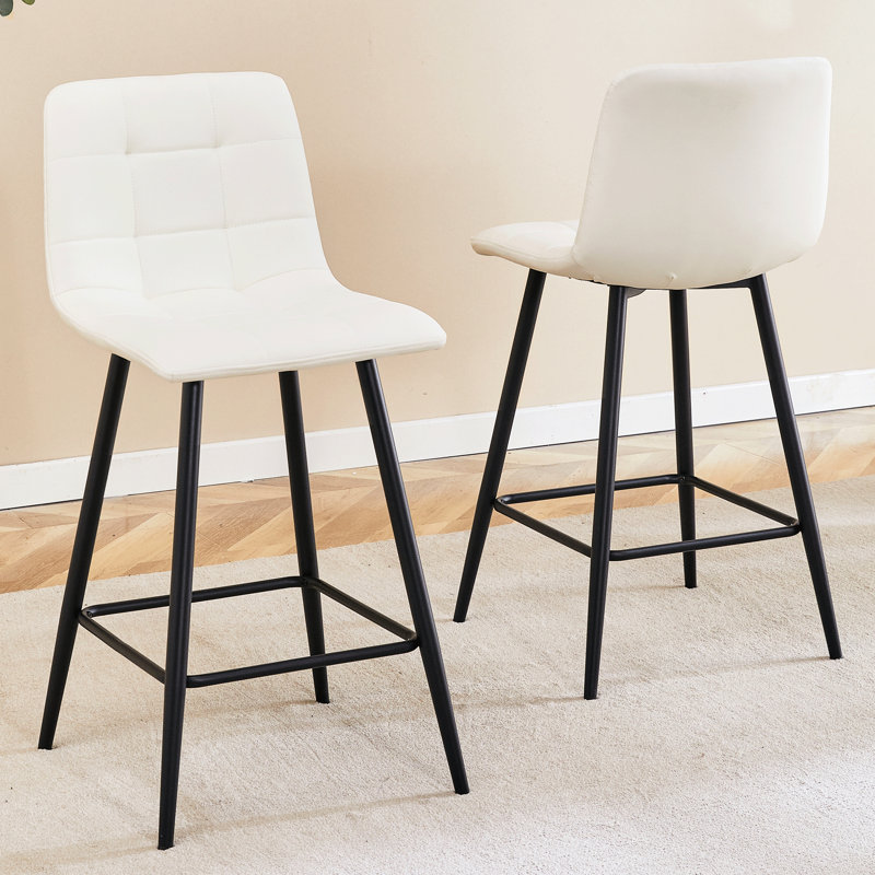 Modern Checkered White Pu Bar Chair , Black Metal Legs, Easy Assembly, Suitable For Bars Two - Piece With Ergonomic Cushion, Pattern, Legs Use