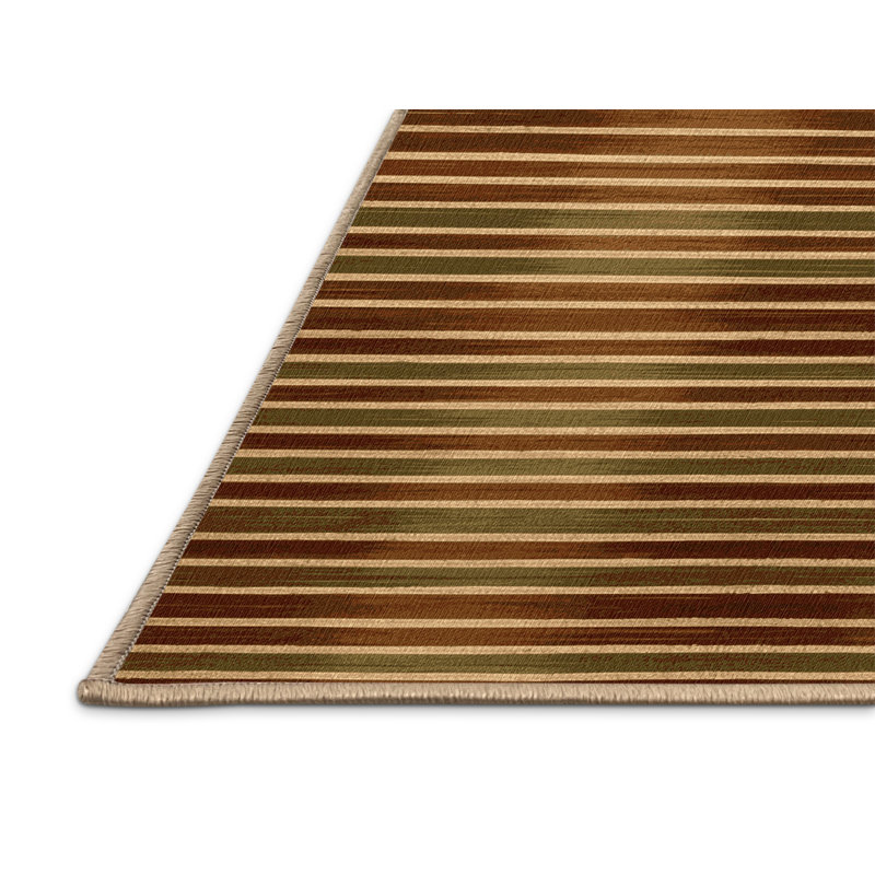 Tapis brun à rayures horizontales lavable à la machine, Rectangle 2 pi x 4 pi