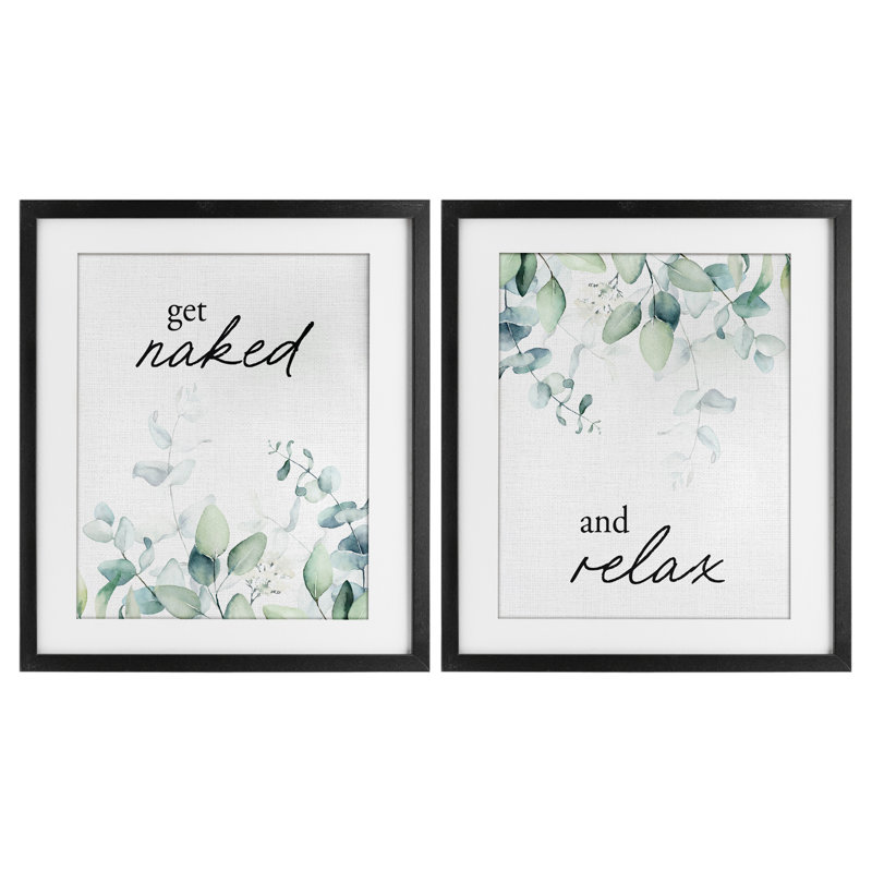 Ensemble de 2 impressions encadrées sous verre «Get Nake & Relax Herbs», par Lettred and Lined, Cadre noir minuit