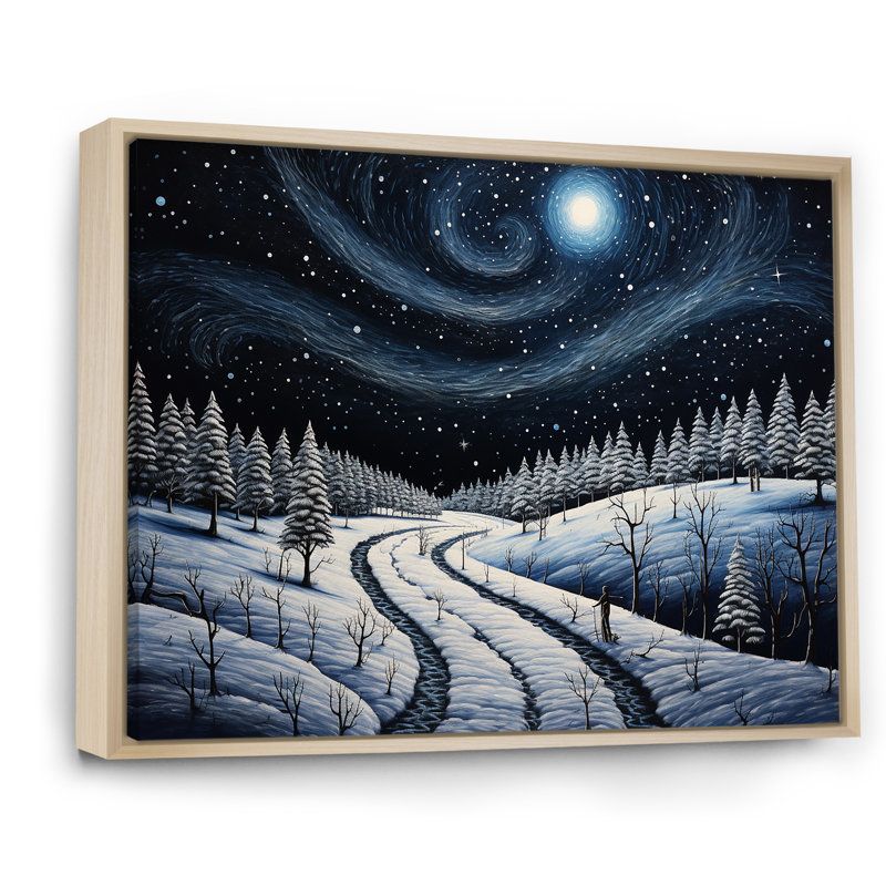 Frosty Pathway Road Into Winter Embrace V - Art mural sur route, Cadre flottant brun, H 30 po x l 40 po x P 1,5 po