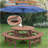 10-12-person Round Outdoor Wooden Picnic Table for Patio, Backyard, Garden, DIY with 1 Built-in Ring Stool, 500-lb Weight Capacity - Walnut Brown