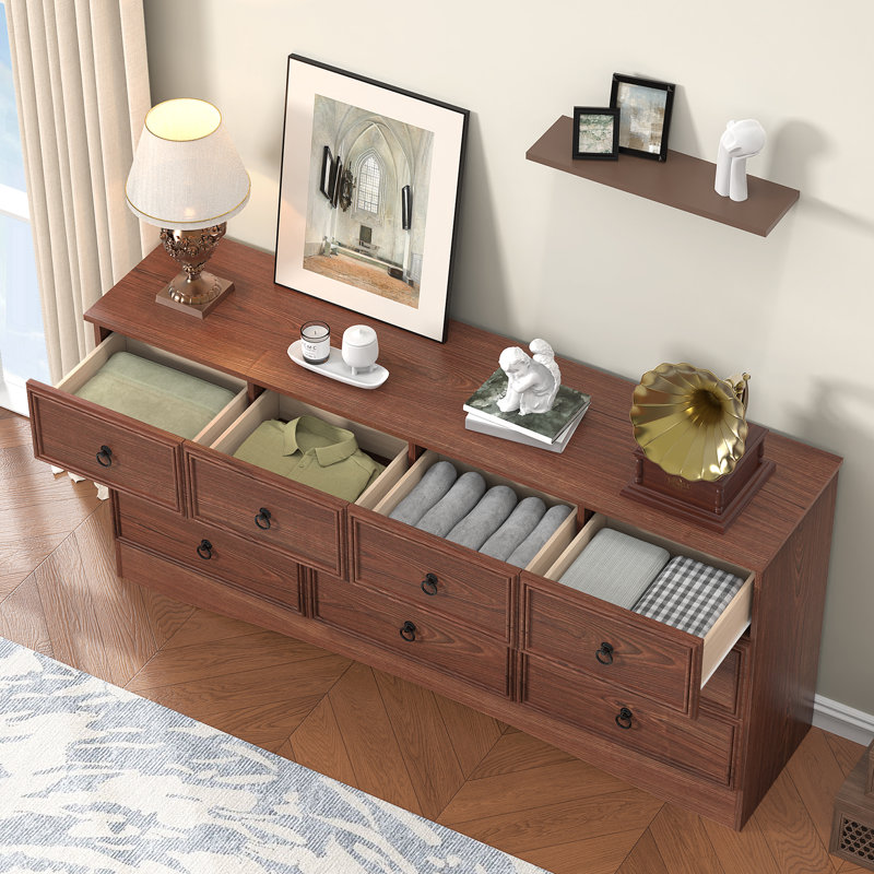63'' Dresser, Dresser for Bedroom with 10 Wood Drawers, Wide Dressers & Chests of Drawers with Smooth Metal Rail, Large Storage Dressers Organizer for Bedroom Living Room