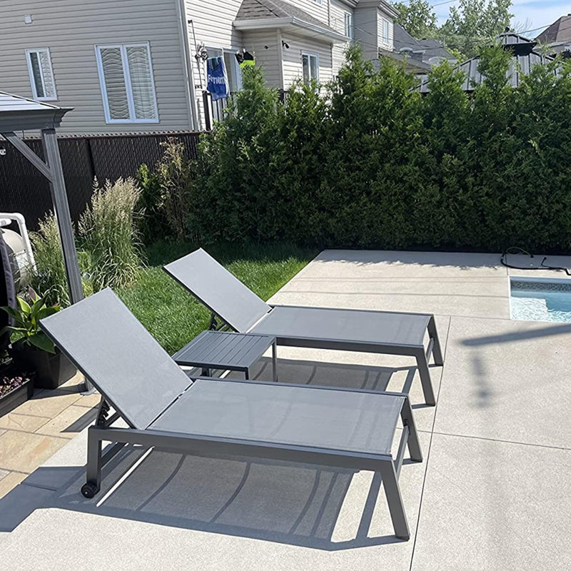 Willbourn Outdoor Rust-Resistant Metal Chaise Lounge with Table, Gray
