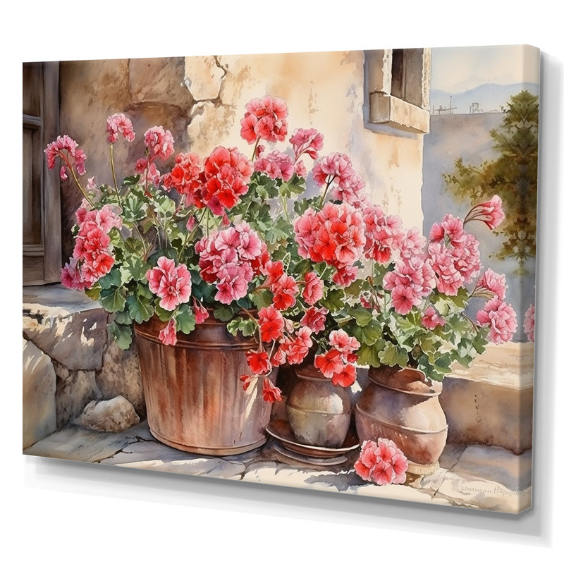 Poteries Geraniums Sunset - impression, H 12 po x l 20 po x P 1 po, Toile tendue