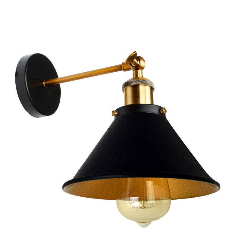 Aybar Armed Sconce, Black, 20cm H x 18cm W x 20cm D, Black inner Gold Gold