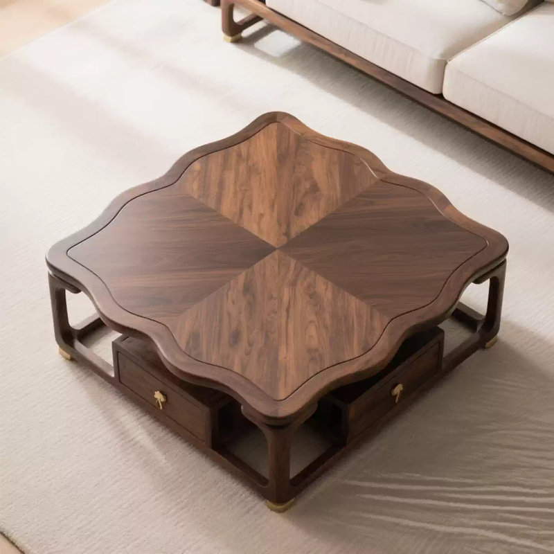 Table basse en bois de noyer noir, H 17,7 po x L 31,5 po x l 31,5 po