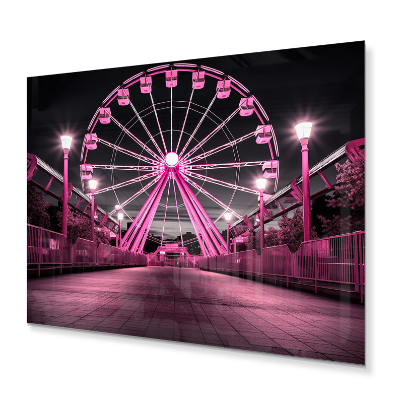 Pink Ferris Wheel Merrygoround Magic I - Architecture Metal Wall Art Prints, H 24 po x l 32 po x P 1 po