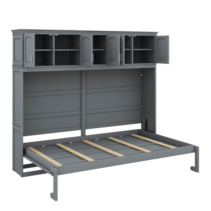 Lit escamotable A / Murphy avec armoires supérieures, gris, Grand