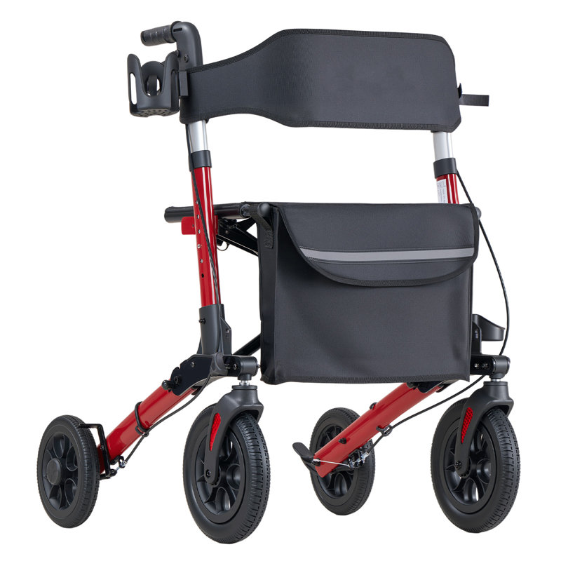 Déambulateur à roulettes avec siège pour personnes âgées, déambulateur 3 fois ultra compact, aide à la mobilité légère en aluminium avec roulettes en polyuréthane, poignée réglable, porte-gobelet et canne - peut supporter 300 lb