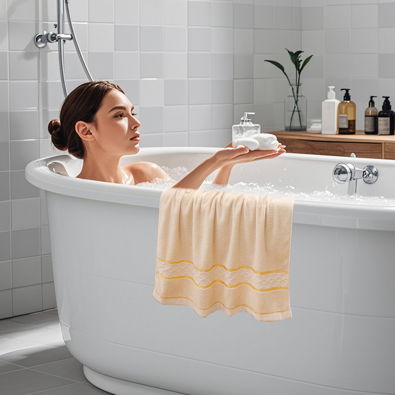 Double Grids Broken Bath Towel Thickened Soft Absorbent Adult Bath Towel Beach Towel, Beige