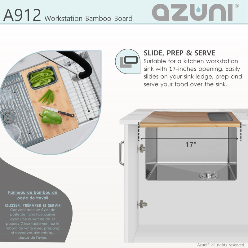 Workstation Sink Bamboo Cutting Board Set with 1 Collapsible Container, 8.5" W x 16.75" L