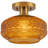 1-Light Natural Copper Patterned Amber Glass Lantern Flush Mount Ceiling Light