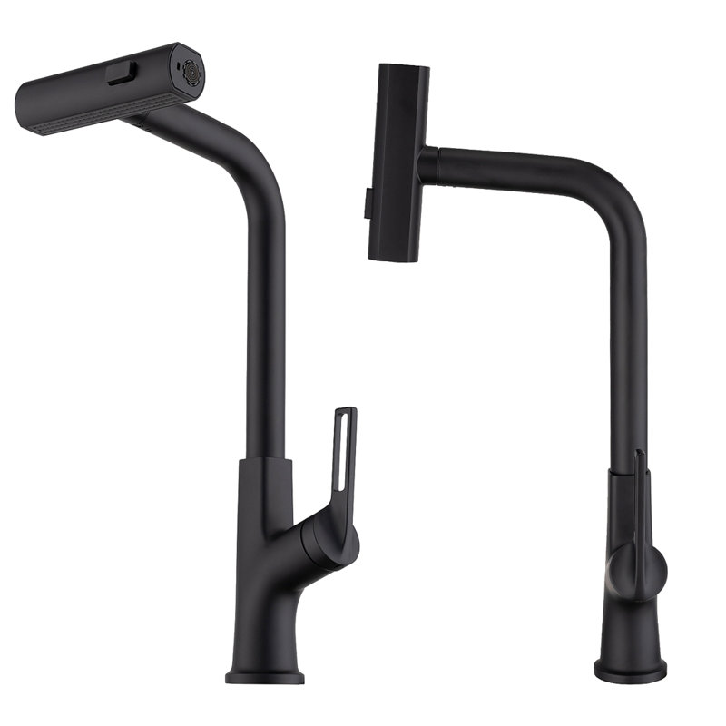 Robinet de cuisine à cascade avec douchette extractible, robinet d'évier de cuisine à poignée simple avec douchette extractible, robinet de cuisine rotatif à 360 °