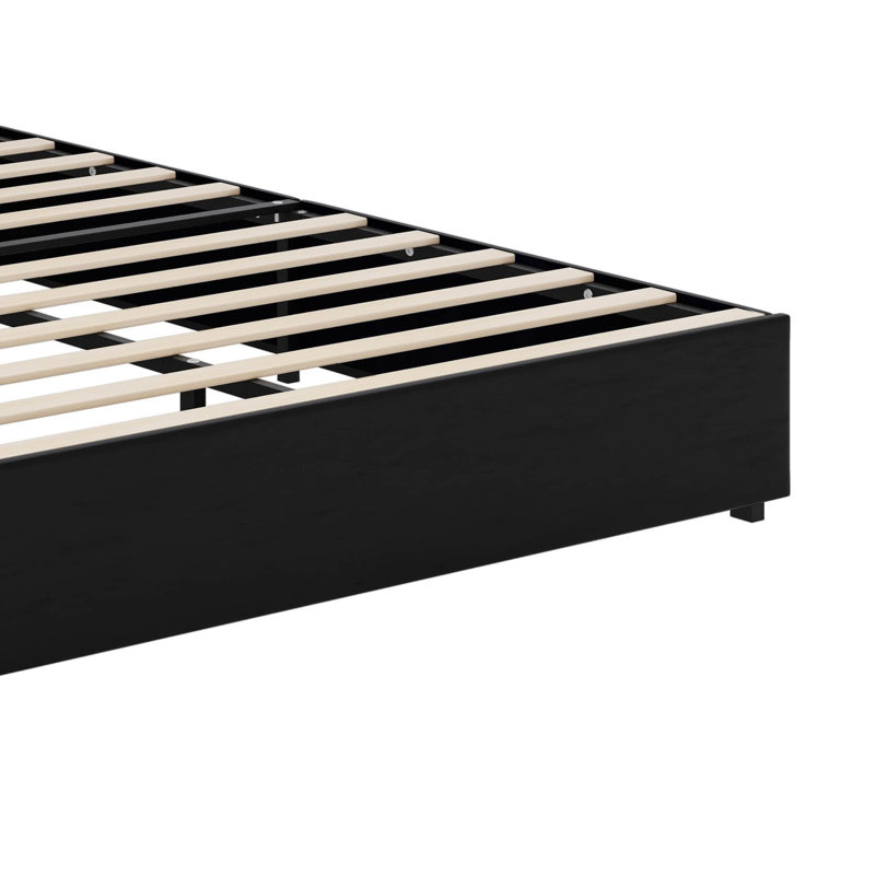Structure de lit pour grand lit en velours capitonné avec port USB et veilleuse, tête de lit à hauteur de 52 po avec rivets, lit plateforme à oreilles avec tablette de tête de lit