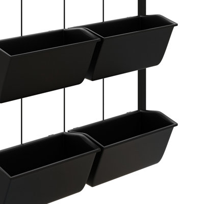 Black Hanging Plant Holder With 6 Pots - 3 Self-Draining For Veggies, Flowers, Herbs Indoor Outdoor Space Wall Planter Flower Plants