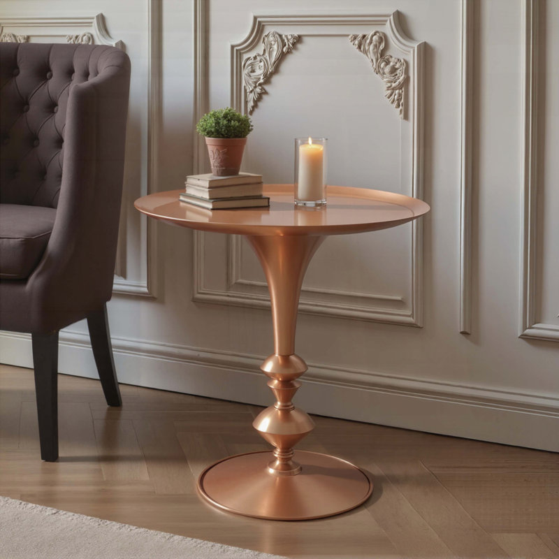 Table de bout ronde dorée en métal rétro, fabriquée à la main, d'une hauteur de 29,3 po