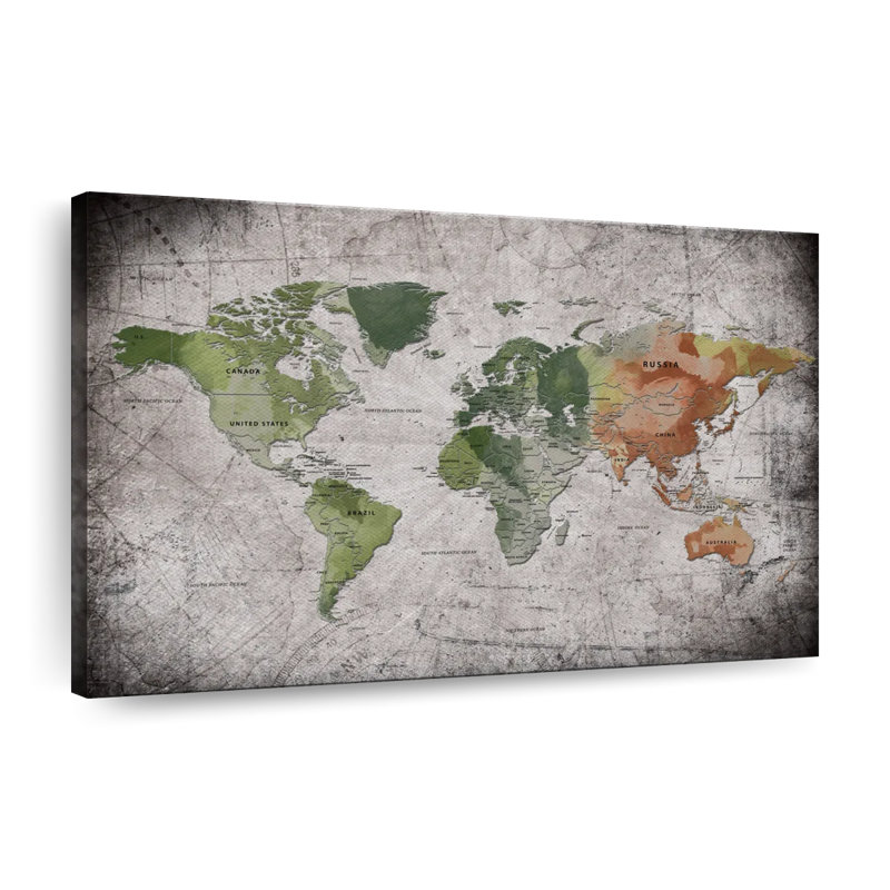 Carte du monde éducatif V - reproduction sur toile tendue, H 34 po x l 51 po x P 1,25 po