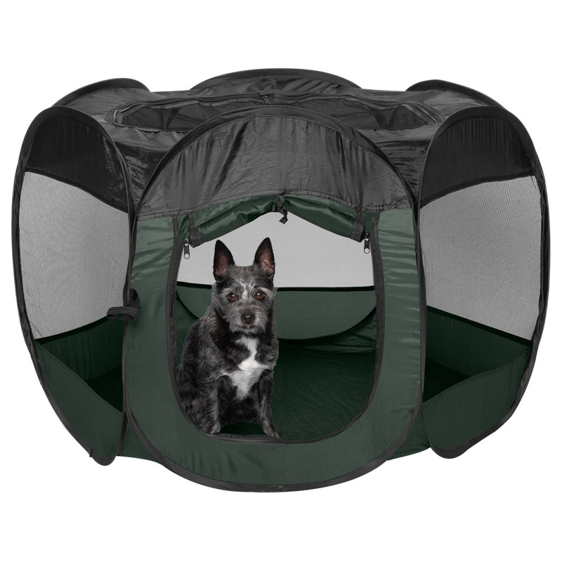 Panel Mesh Pet Playpen With Door, Hunter Green, 23.75" H x 37" W x 31" D