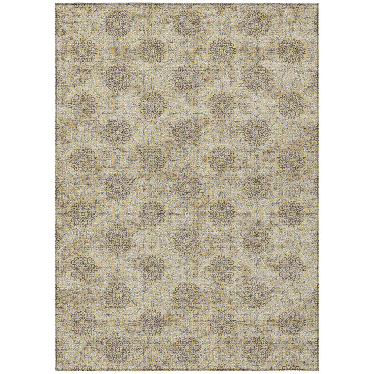 Machine Washable Indoor/Outdoor Xhevrie Gold Rug