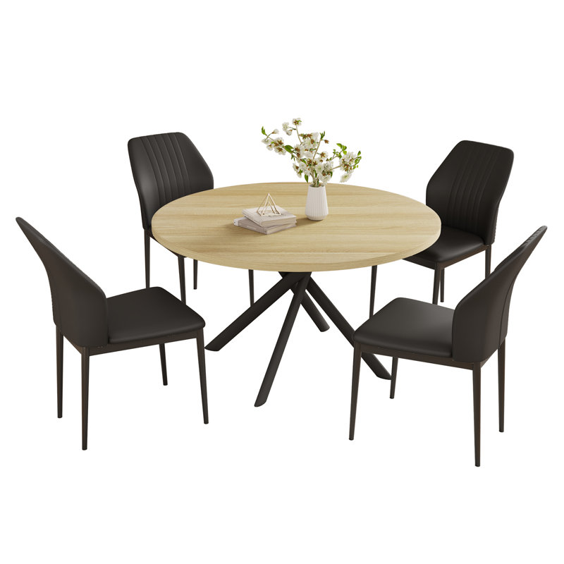 Ensemble de salle à manger rond en bois manufacturé l 45,3 po Kalsey, Noir
