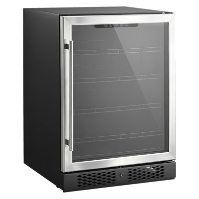 Cave à vin et à boissons de 61 cm (24 pouces), capacité de 180 canettes, encastrable ou pose libre, avec serrure, température réglable de 3 à 10 °C (38 à 50 °F), porte vitrée et éclairage DEL, idéale pour la maison ou un bar.