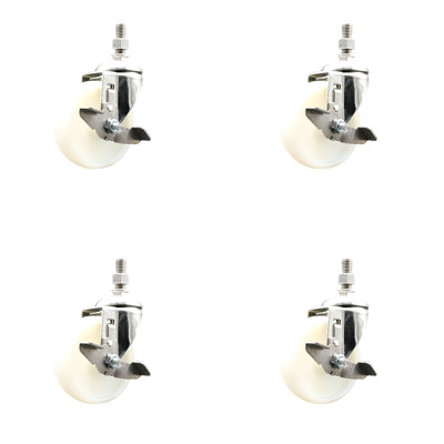 316SS Nylon Wheel Swivel Threaded Stem Caster Set Brake SCC