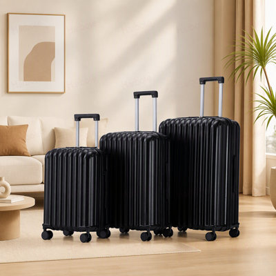 Ensemble de 3 valises à roulettes multidirectionnelles en ABS (20 po, 24 po et 28 po), avec porte-gobelet, port USB et support pour téléphone.
