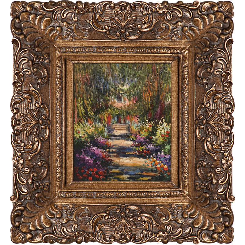 Peinture sur toile, "Garden Path at Giverny", H 19,5 po x l 17,5 po x P 2 po, Cuivre