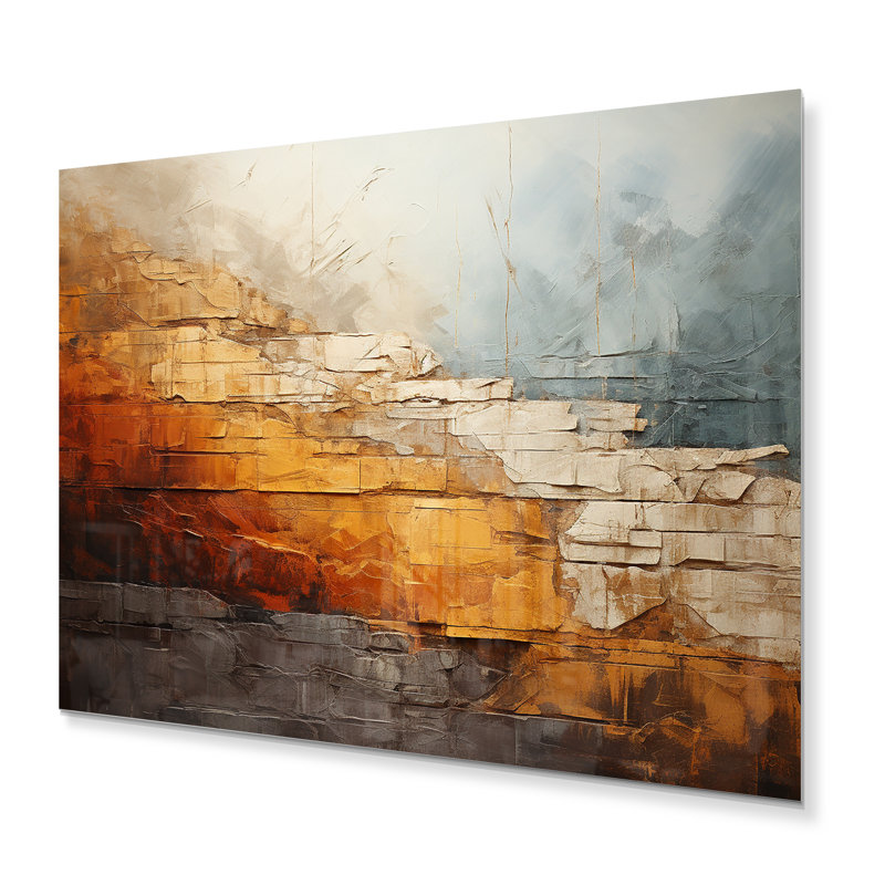 Merveilles géologiques grises et oranges - impression sans cadre sur métal, H 12 po x l 20 po x P 1 po