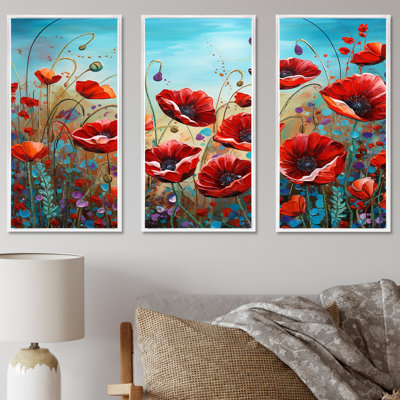 «Red Poppies Blossoming III», ensemble d'art sur toile