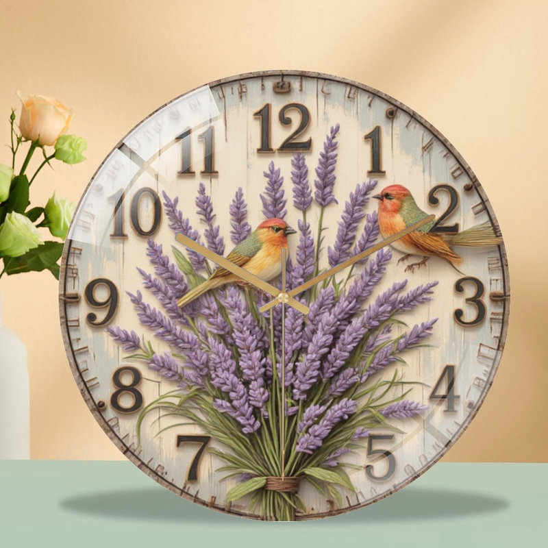Bouquet avec deux oiseaux sur une horloge murale 12 po