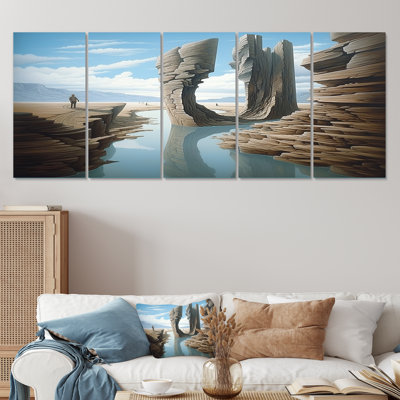 «River Into surreal fantasies Exploration II», art mural surréalisme 5 pièces