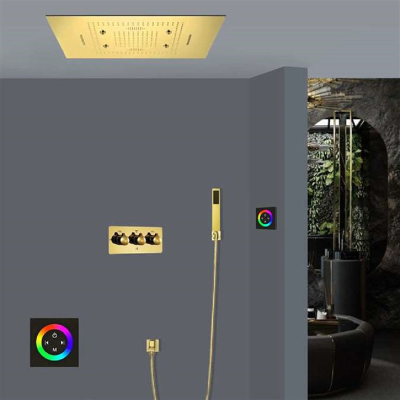 Lecce LED Musical Touch Panel Controlled Thermostatic Rainfall Shower System with Handheld and Body