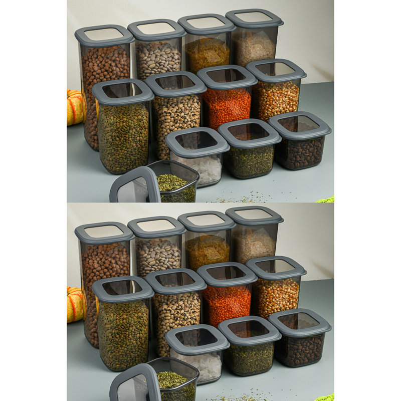 Ensemble de boîtes de rangement polyvalentes (24 pièces), anthracite, 3 tailles: 3,9 x 3,9 x 3,7 pouces (8 pièces), 3,9 x 3,9 x 6,5 pouces (8 pièces), 3,9 x 3,9 x 9,6 pouces (8 pièces) | 100% plastique, va au micro-ondes et au lave-vaisselle | Parfait pour organiser la maison et le bureau