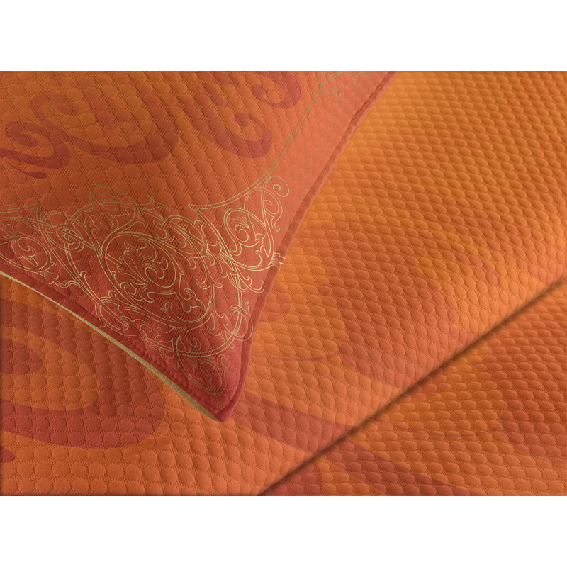Queen Size Orange Yellow Polyester Bedspread Set