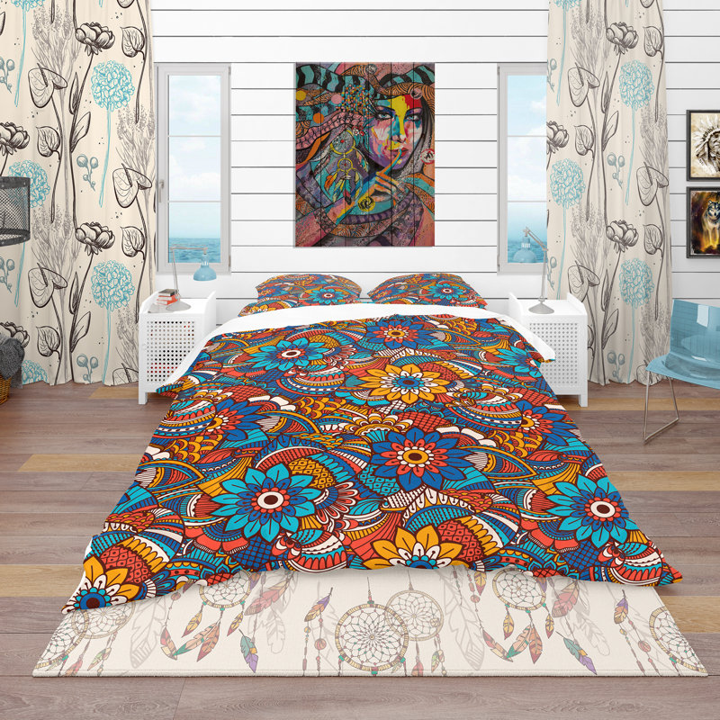 King Bohemian Floral Pattern Microfiber Duvet Cover Set