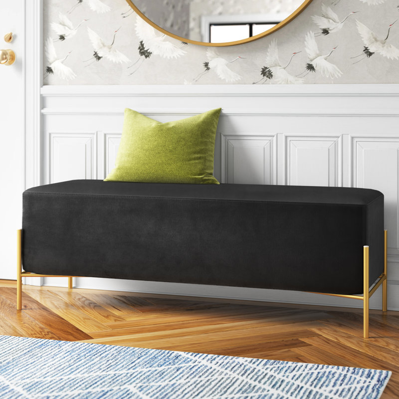 Banc rembourré en velours Oreta, Noir