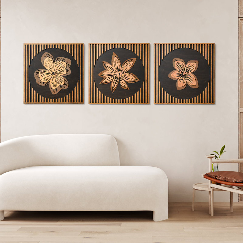 Floral Garden Wooden Wall Art - 3D Layered Modern Flower Relief Decor (Large, Unframed), 29.60" H x 91" W x 0.80" D