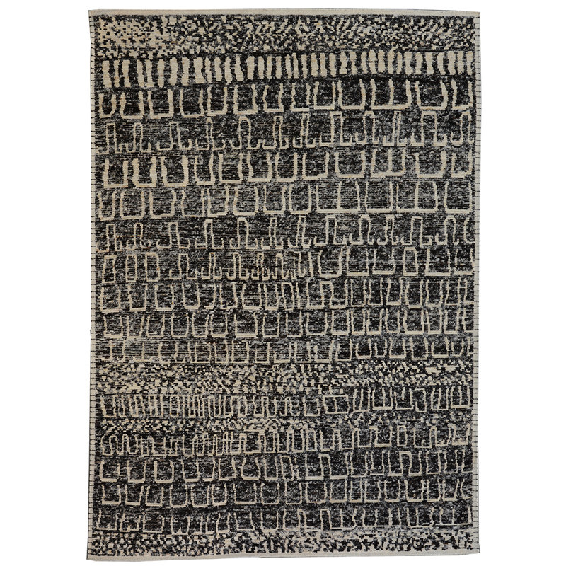 Wool Moroccan Area Rug in White, Rectangle 10' x 14'