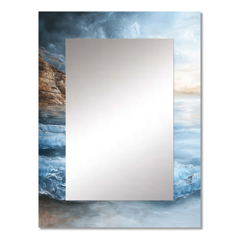 Parallel Beach of Abstract Coastal Landscape II - Minimalisme, miroir mural unique, grand miroir bleu, impression d'art en métal
