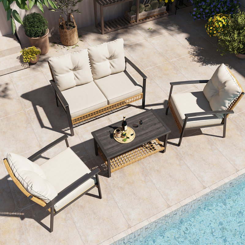 Ensemble de conversation de terrasse pour 4 personnes avec coussins