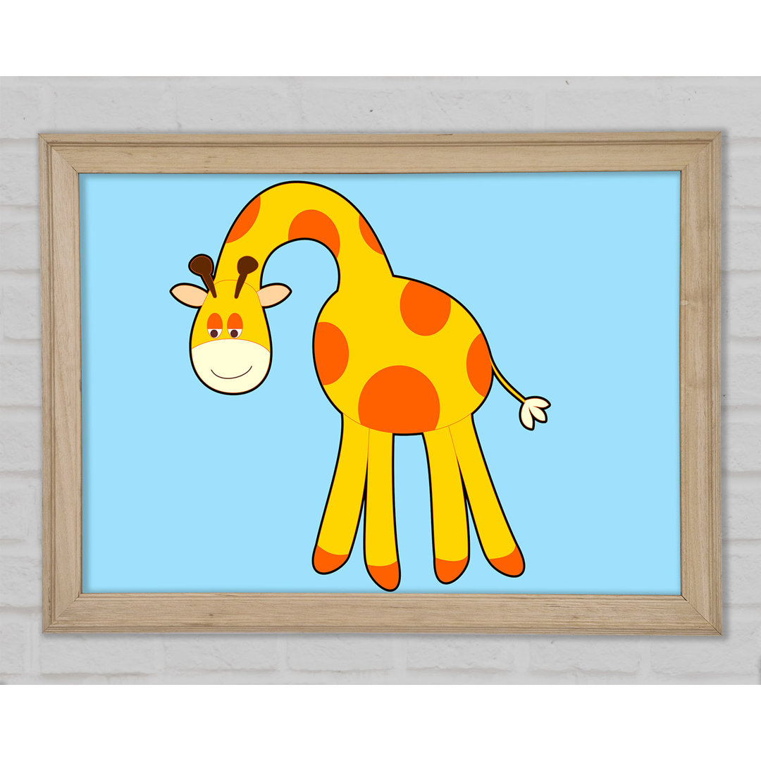 Lustige Giraffe, die auf das blaue Baby herabblickt - Einzelbildrahmen Kunstdrucke