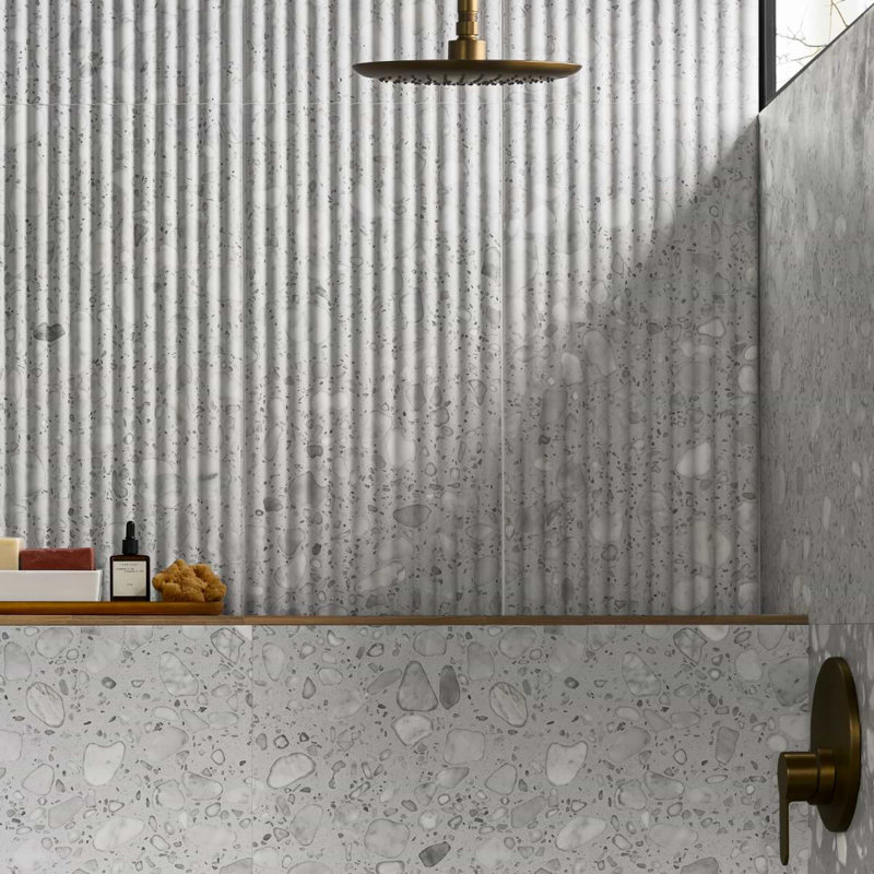 Terrazzo Italy Fluted 12x24 Honed Terrazzo Tile, Sacra Bianco White