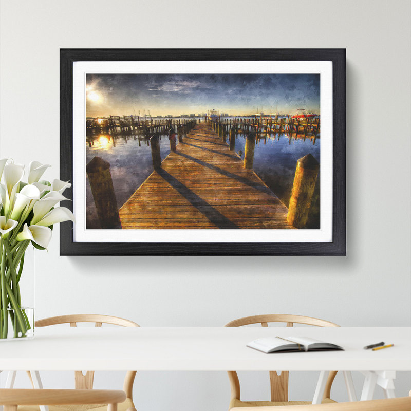Jetty over the Lake - Picture Frame Painting, 36cm H x 48cm W x 2cm D, Black