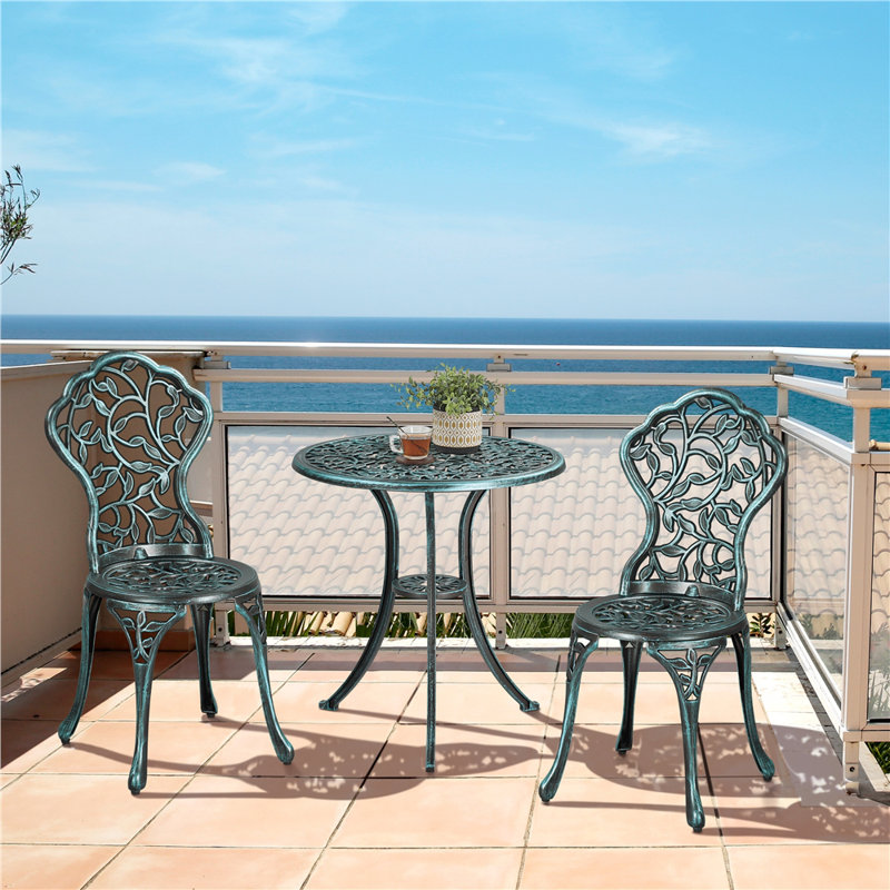 color  All Weather Table Set Antique Aluminium Bistro Dining Set, Green