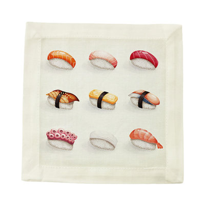 Sushi Town Hemstitch Cocktail 6" Linen/Cotton Napkin