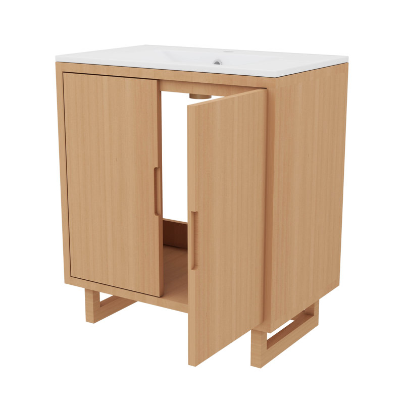 Elegant Bathroom Vanity Set With Resin Vanities Sink, 30.1", Burly Wood, Single Hole