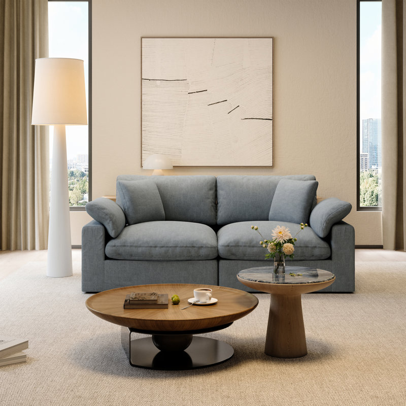 Upholstered Cloud Sofa Loveseat, Modular Sectional Sofa for Living Room, Bedroom, Gray