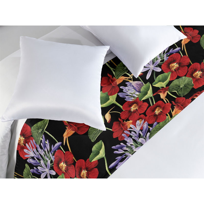 Chemin de lit à motif floral Ambesonne, fleurs de jasmin, vert vermillon et lilas, Très grand lit